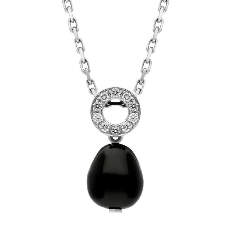 18ct White Gold Whitby Jet Diamond Bead Pave Set Open Round Top Necklace D sold by C.W. Sellors