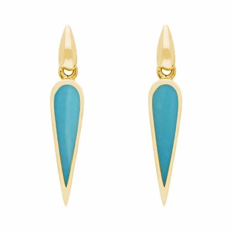 9ct Yellow Gold Turquoise Toscana Slim Pear Drop Earrings sold by C.W. Sellors