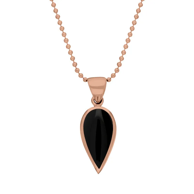 9ct Rose Gold Whitby Jet Small Upside Down Pear Necklace sold by C.W. Sellors