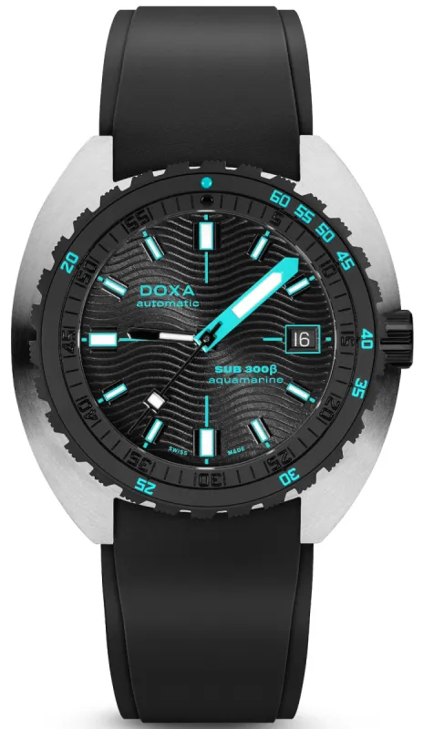 Doxa SUB 300 Beta Ceramic Steel Aquamarine Rubber Black Watch sold by C.W. Sellors