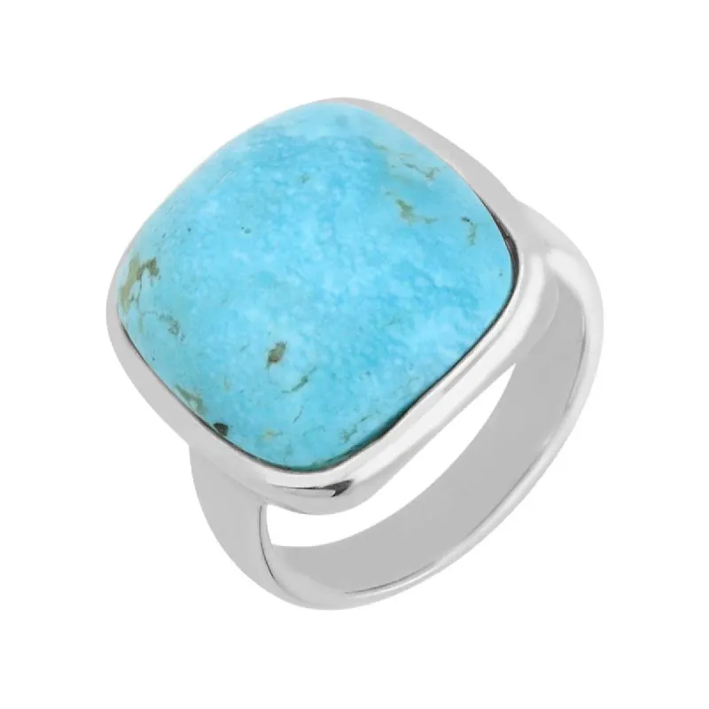 Sterling Silver Turquoise Medium Chunky Cushion Top Ring D sold by C.W. Sellors