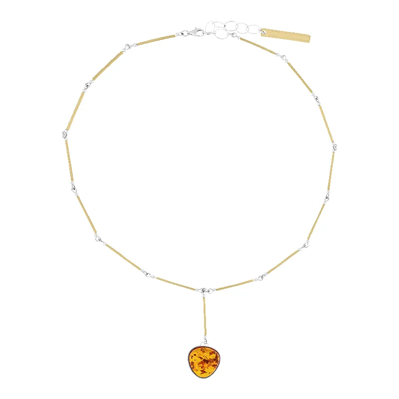 Sterling Silver Gold Plated Amber Bar Link Necklace D sold by C.W. Sellors