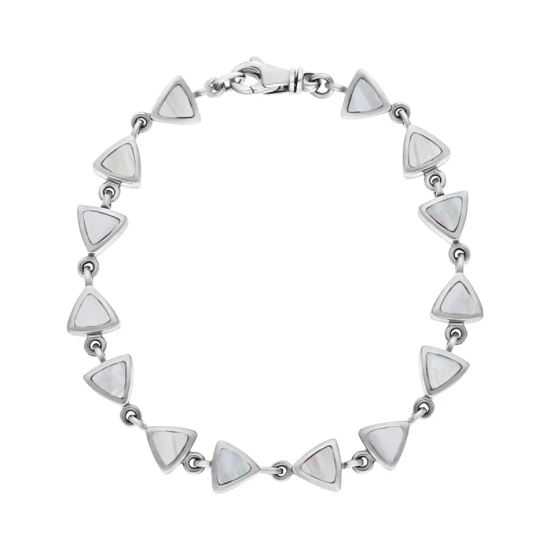 9ct White Gold White Mother of Pearl Curved Triangle Bracelet sold by C.W. Sellors