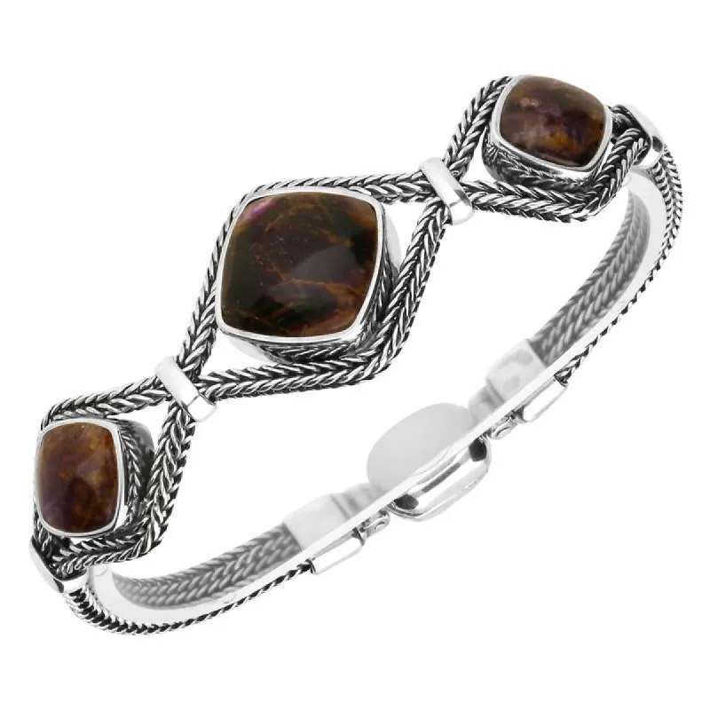 Sterling Silver Blue John Foxtail Three Stone Cushion Bracelet D sold by C.W. Sellors