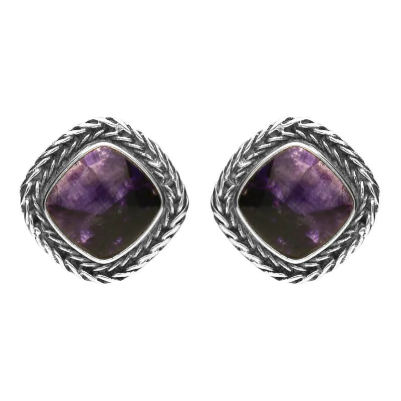 Sterling Silver Blue John Foxtail Cushion Stud Earrings D sold by C.W. Sellors