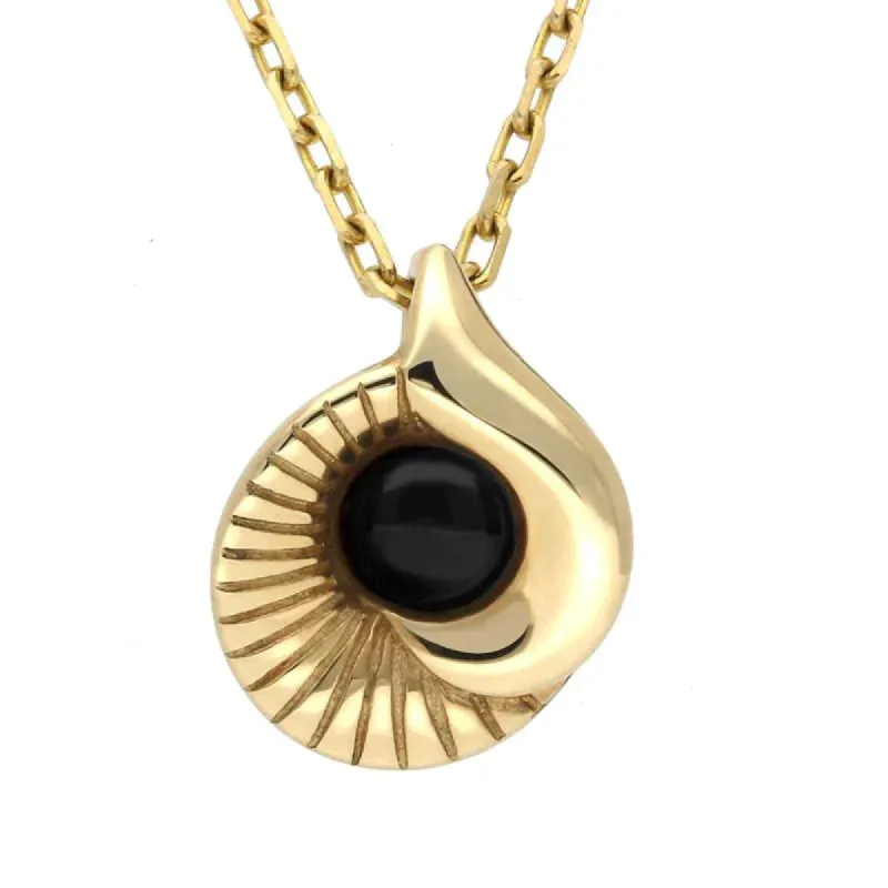 9ct Yellow Gold Whitby Jet Seashell Necklace sold by C.W. Sellors