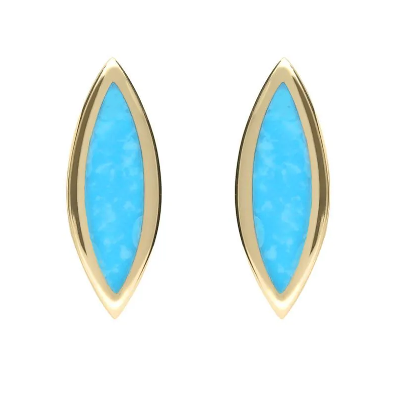 9ct Yellow Gold Turquoise Toscana Marquise Stud Earrings sold by C.W. Sellors