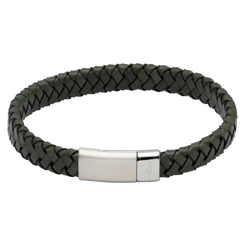 Unique & Co Stainless Steel Magnetic Clasp Dark Green Leather Bracelet sold by C.W. Sellors