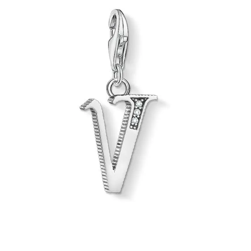 Thomas Sabo Charm Club Sterling Silver White Zirconia Letter V Charm D sold by C.W. Sellors