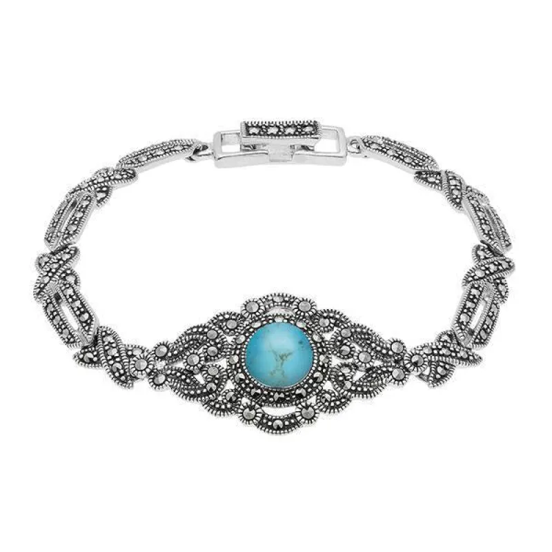 Sterling Silver Turquoise Marcasite Cross Link Bracelet sold by C.W. Sellors