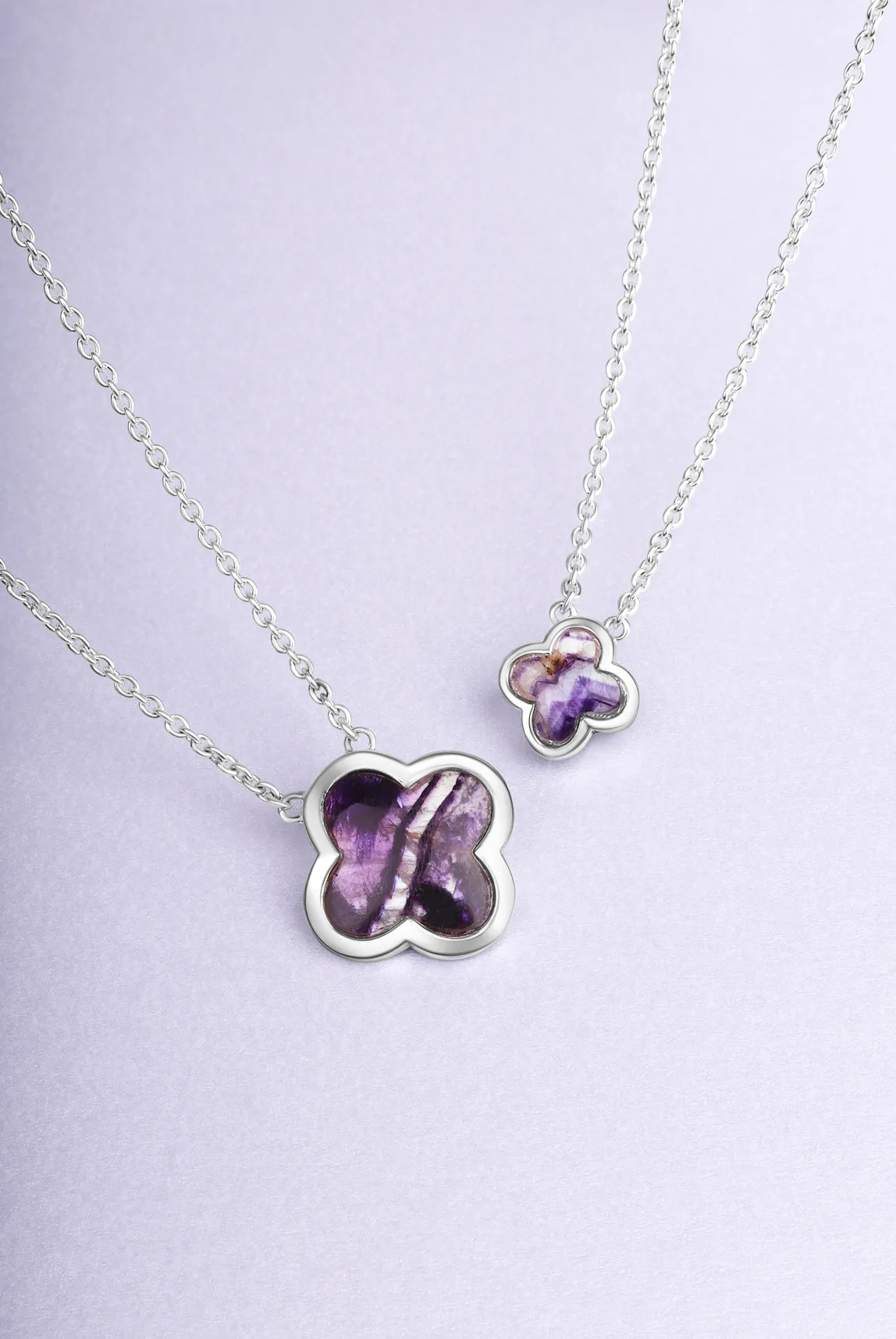 Sterling Silver Blue John Bloom Small Four Leaf Clover Polished Edge Necklace sold by C.W. Sellors product image thumbnail 3