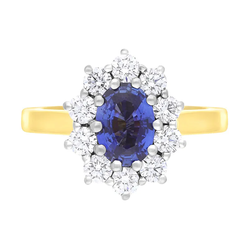 18ct Yellow Gold Sapphire Diamond Cluster Oval Cut Ring sold by C.W. Sellors product image thumbnail 2