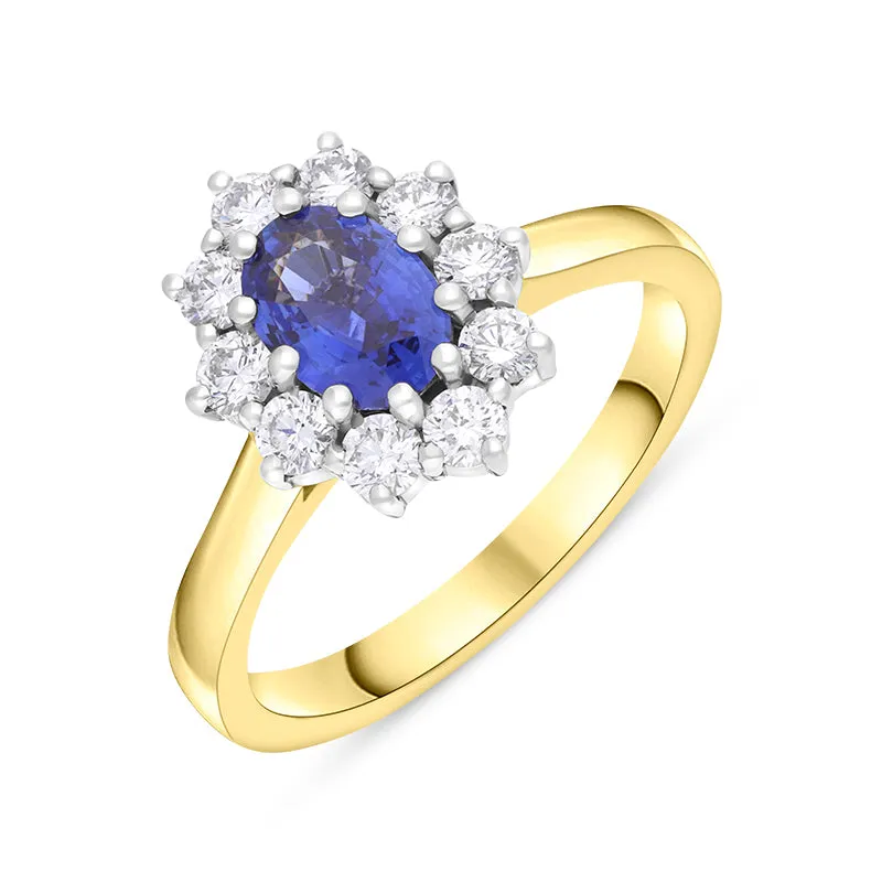 18ct Yellow Gold Sapphire Diamond Cluster Oval Cut Ring sold by C.W. Sellors