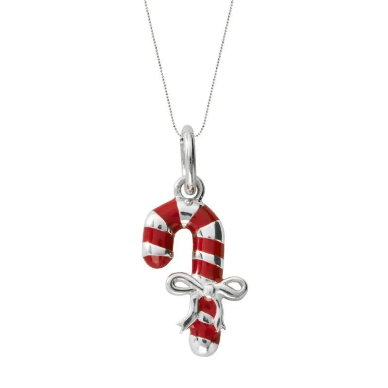 Sterling Silver Red Enamel Large Candy Cane Necklace sold by C.W. Sellors