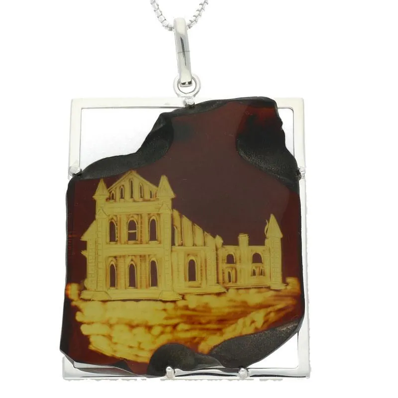 Carved Organic Sterling Silver Amber Abbey Surround Pendant D sold by C.W. Sellors