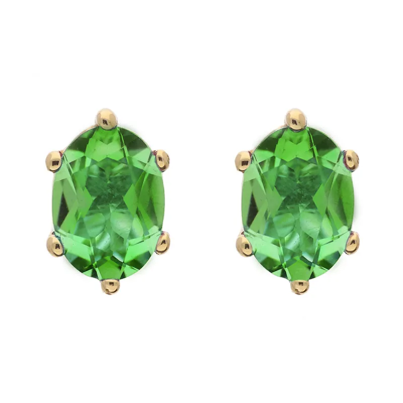 9ct Yellow Gold Sterling Silver Peridot Stepping Stones 4x7mm Oval Claw Set Stud Earrings D sold by C.W. Sellors