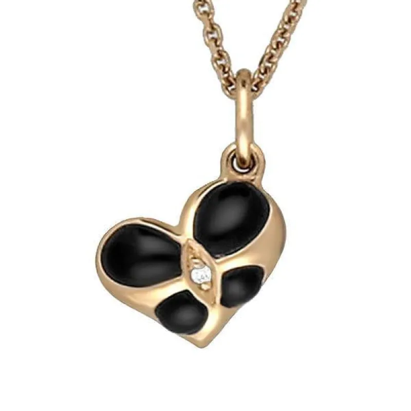 18ct Rose Gold Whitby Jet Diamond Small Heart Necklace sold by C.W. Sellors
