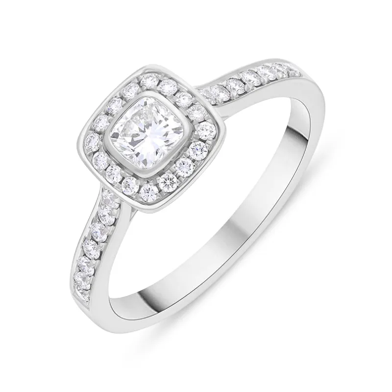 Platinum 0.67ct Diamond GIA Certified Shoulder Set Cluster Ring sold by C.W. Sellors