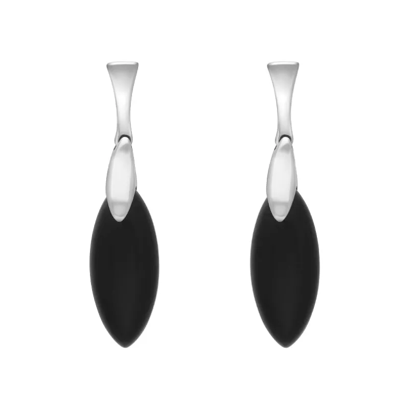 Sterling Silver Whitby Jet Slim Marquise Drop Earrings sold by C.W. Sellors