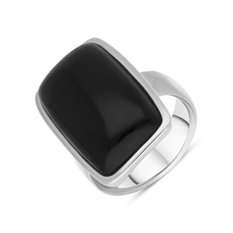 Sterling Silver Whitby Jet Chunky Oblong Ring D sold by C.W. Sellors