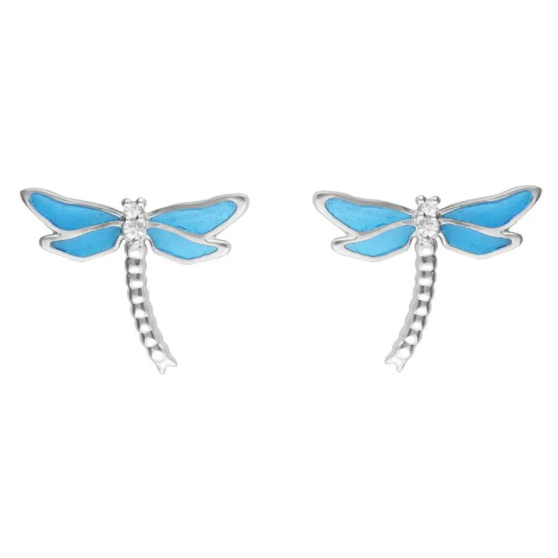 Sterling Silver White Sapphire Blue Enamel Style & Fashion Dragonfly Stud Earrings sold by C.W. Sellors