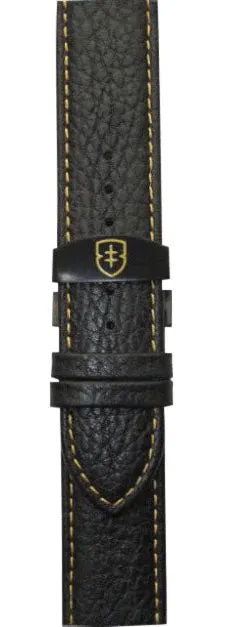 Elliot Brown Leather 22mm Black Pebbled Tan Stitch Deployment sold by C.W. Sellors