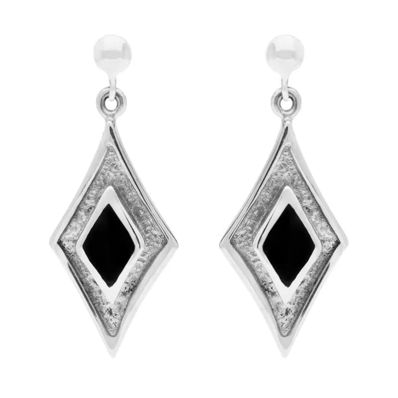 Sterling Silver Whitby Jet Diamond Shaped Drop Earrings sold by C.W. Sellors