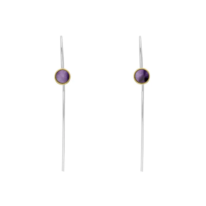9ct Yellow Gold Sterling Silver Blue John Stepping Stones 5mm Round Hook Earrings sold by C.W. Sellors