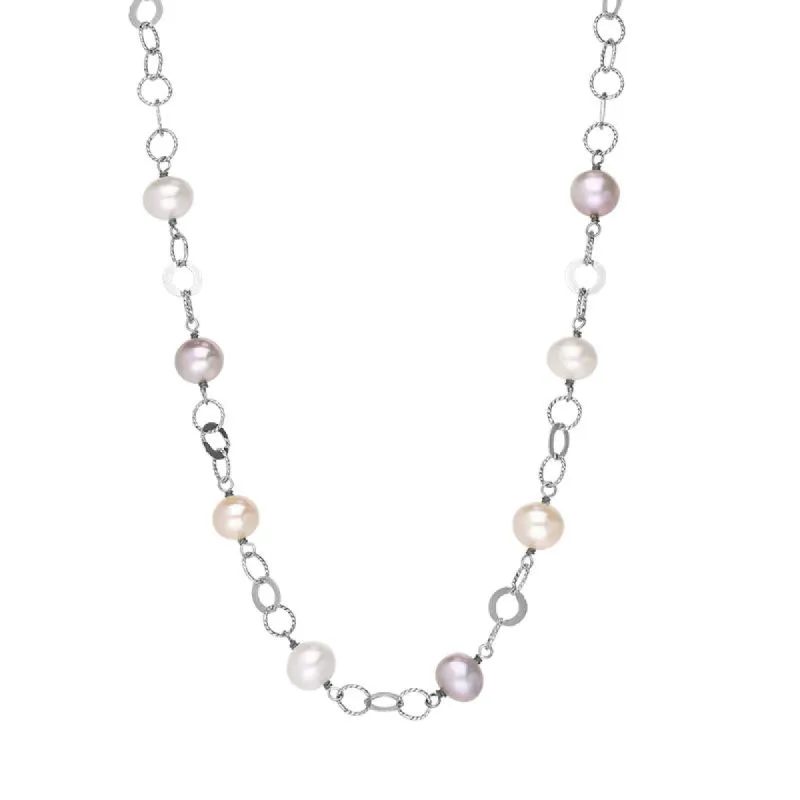 Sterling Silver Multi-coloured Pearl Beaded Necklace D sold by C.W. Sellors