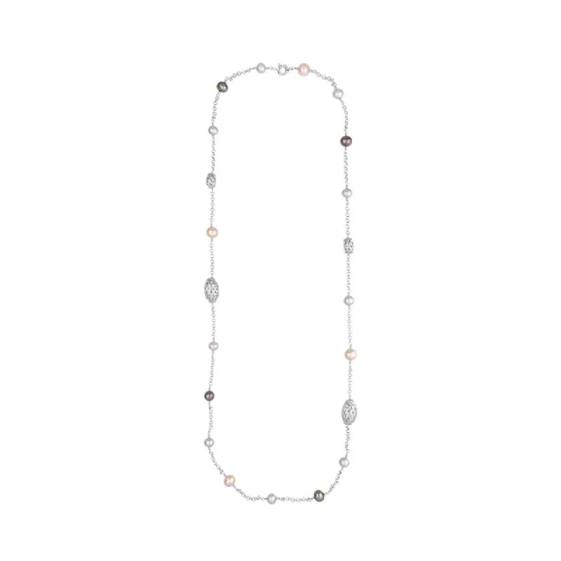 Sterling Silver Multi-coloured Pearl Beaded Necklace D sold by C.W. Sellors
