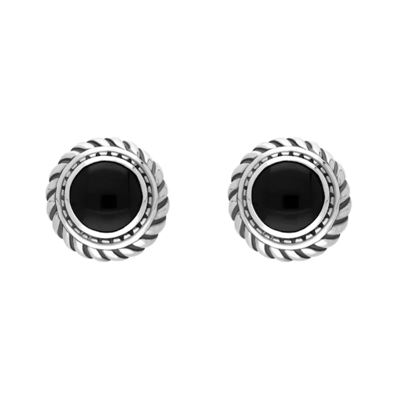 Sterling Silver Whitby Jet Round Rope Edge Omega Clip Earrings D sold by C.W. Sellors