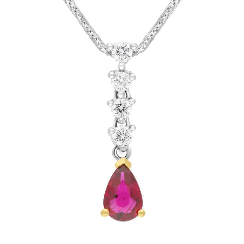 18ct White and Yellow Gold Ruby Diamond Drop Necklace sold by C.W. Sellors