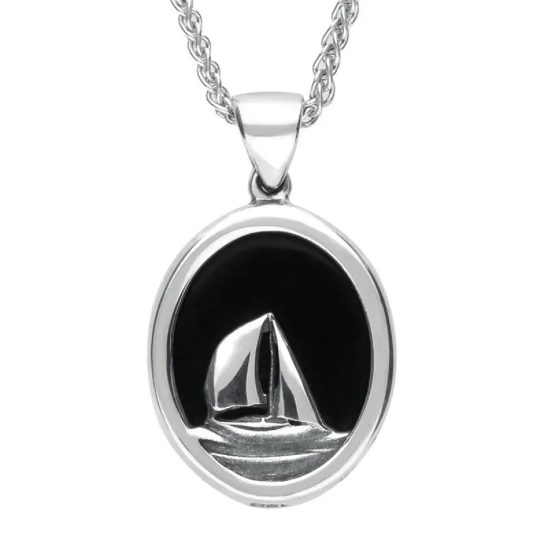 Sterling Silver Whitby Jet Framed Yacht Necklace sold by C.W. Sellors