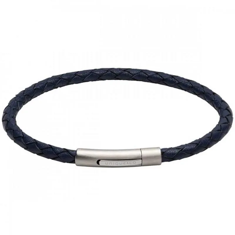 Unique & Co Matte Stainless Steel Blue Leather Bracelet sold by C.W. Sellors