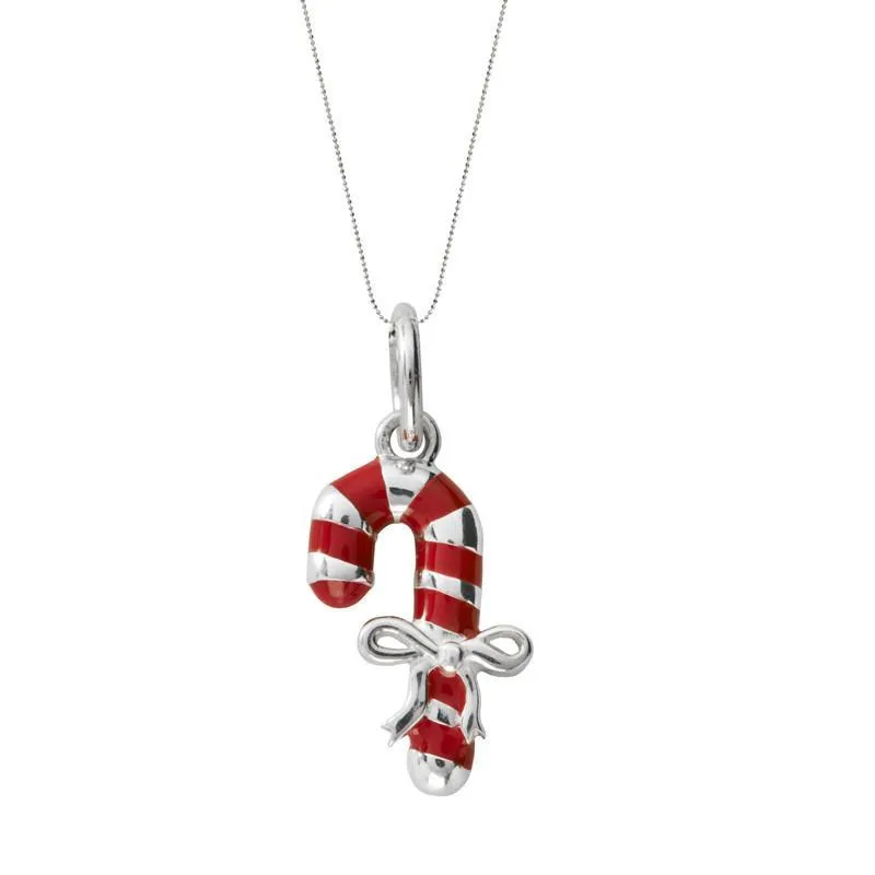Sterling Silver Red Enamel Small Candy Cane Necklace sold by C.W. Sellors