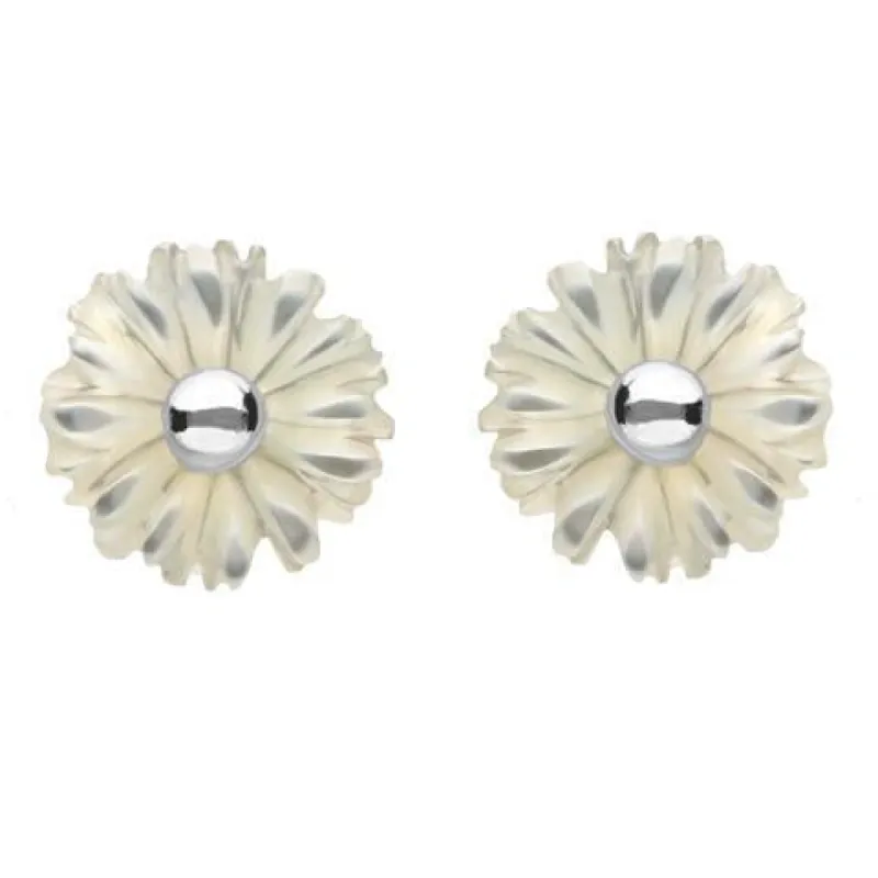 Sterling Silver White Mother of Pearl Tuberose 6mm Daisy Stud Earrings sold by C.W. Sellors