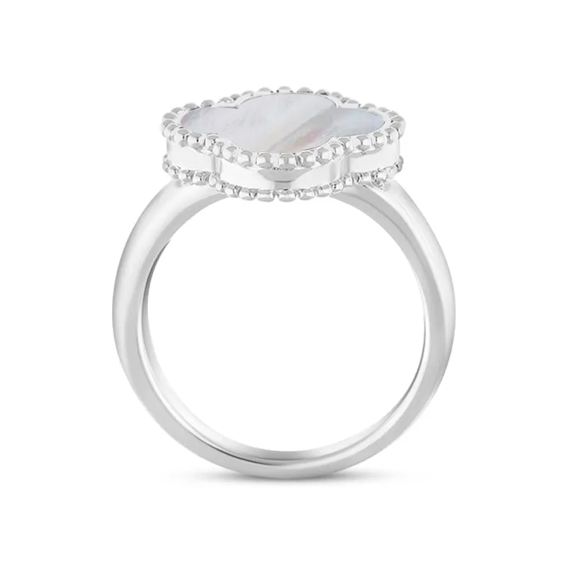 18ct White Gold White Mother of Pearl Bloom Four Leaf Clover Ball Edge Ring sold by C.W. Sellors product image thumbnail 3