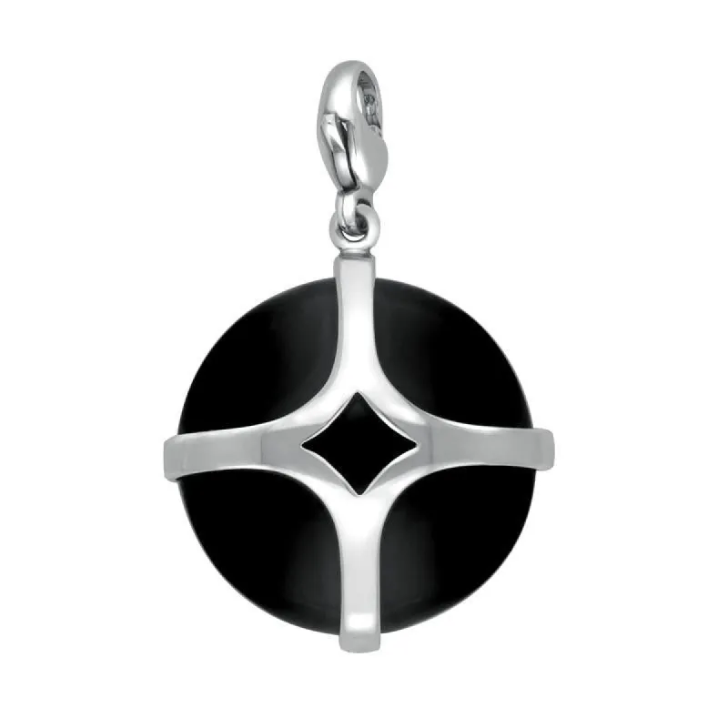 Sterling Silver Whitby Jet Disc Open Cross Large Charm D sold by C.W. Sellors