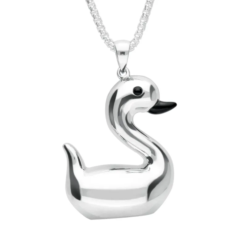 Sterling Silver Whitby Jet Luckiest Duck Large Necklace sold by C.W. Sellors