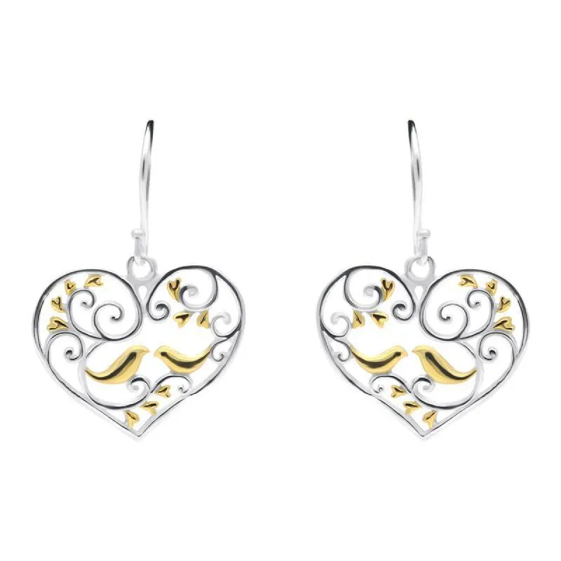 Yellow Gold Sterling Silver Plated Bird and Vine Open Heart Hook Earrings D sold by C.W. Sellors