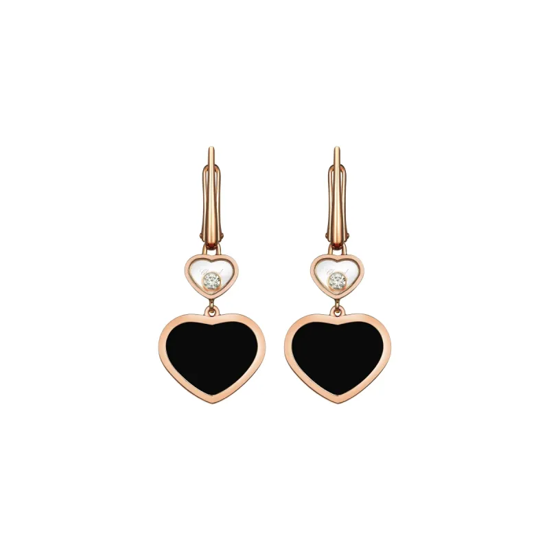Chopard Happy Hearts 18ct Rose Gold Diamond Onyx Earrings sold by C.W. Sellors
