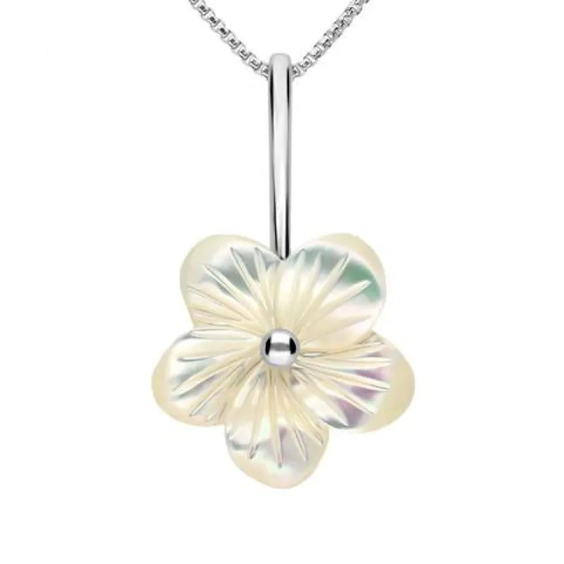 Sterling Silver White Mother of Pearl Tuberose 20mm Pansy Necklace sold by C.W. Sellors