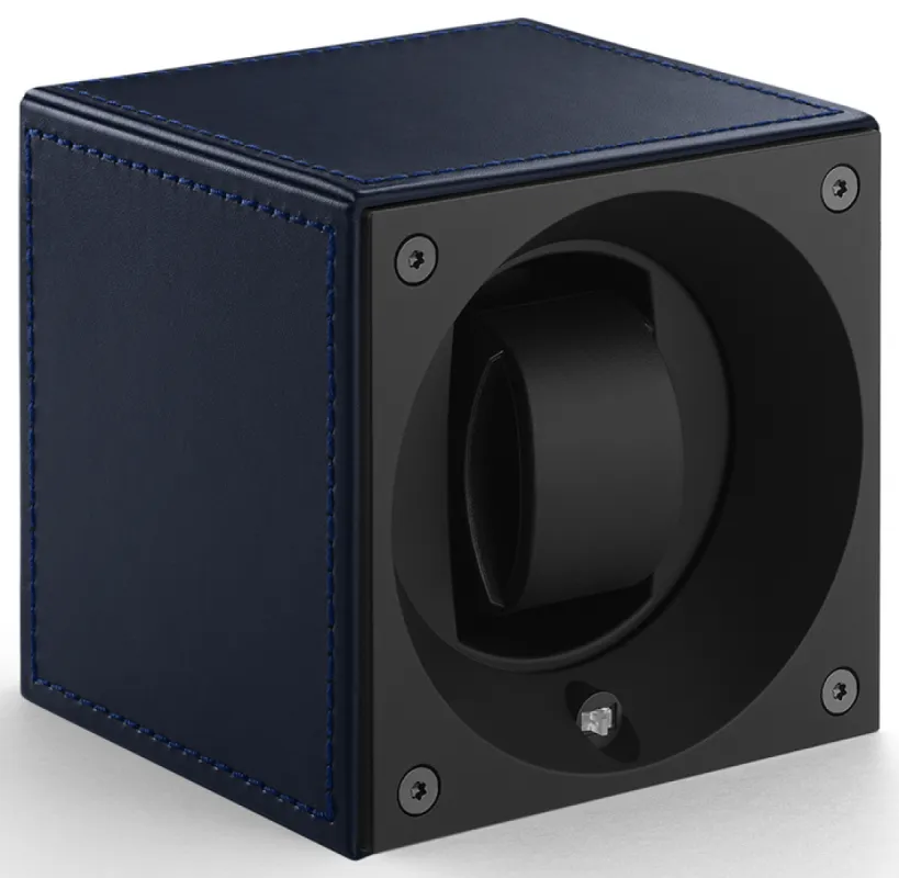Swiss KubiK Watch Winder Masterbox Single Dark Blue Leather Window Protection sold by C.W. Sellors