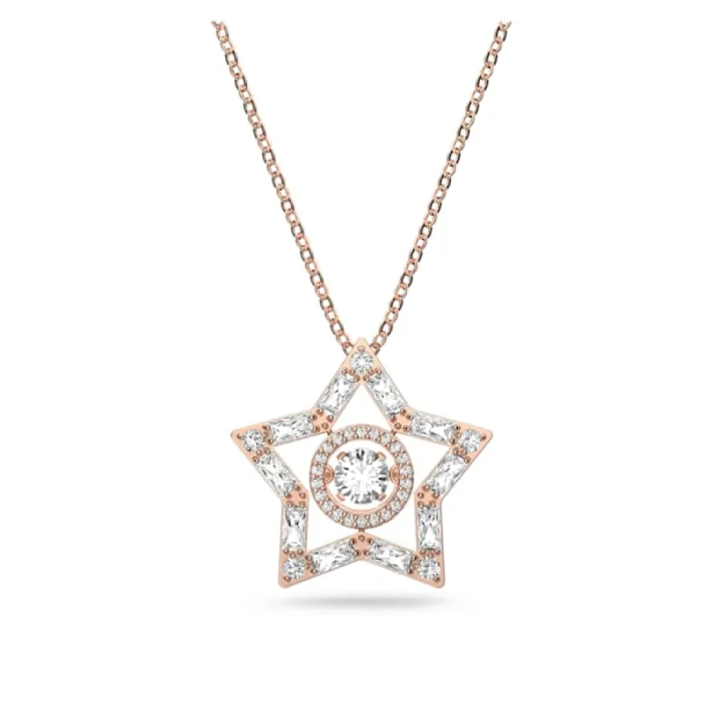 Swarovski Stella Rose Gold Tone Plated White Crystal Star Necklace made by Swarovski