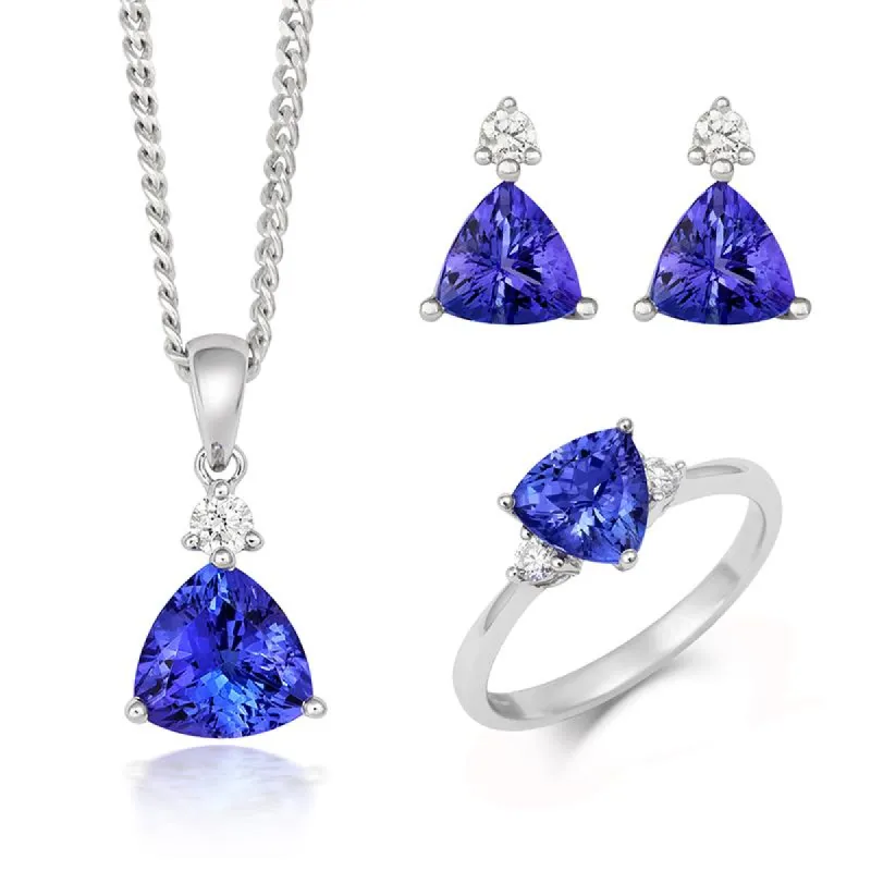 18ct White Gold Tanzanite Diamond Three Piece Gift Set sold by C.W. Sellors