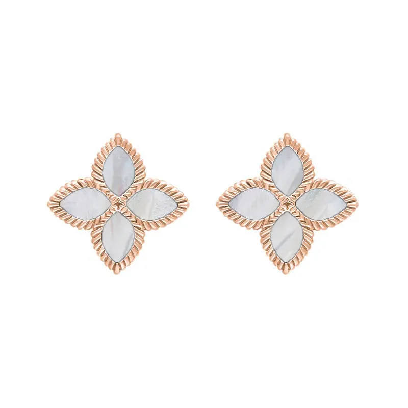 9ct Rose Gold White Mother of Pearl Eden Marquise Flower Stud Earrings sold by C.W. Sellors