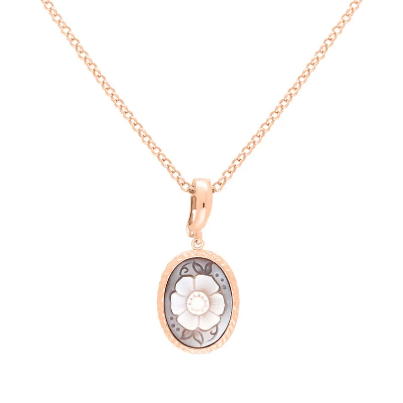 Cameo Italy Rose Gold Plated Sterling Silver Oval Large Flower Necklace D sold by C.W. Sellors