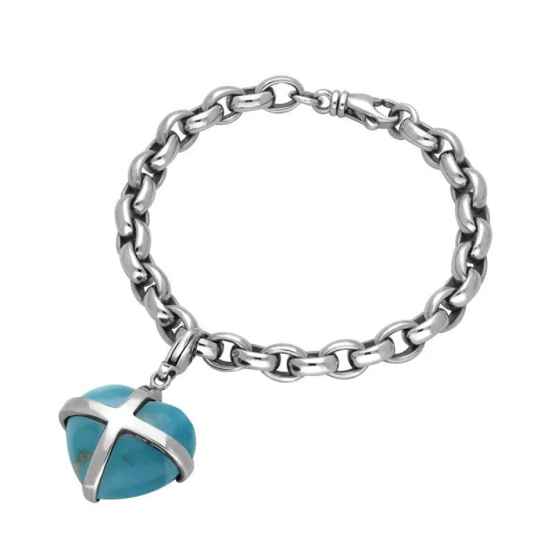 Sterling Silver Turquoise Cross Heart Link Charm Bracelet D sold by C.W. Sellors