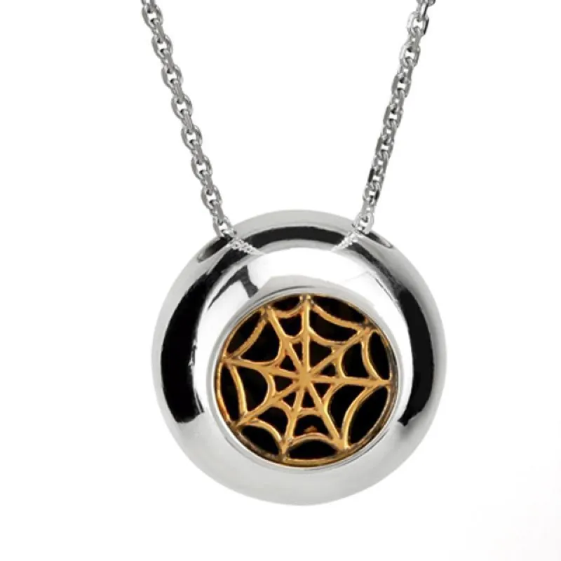 Sterling Silver 9ct Yellow Gold Whitby Jet Round Gothic Web Necklace sold by C.W. Sellors
