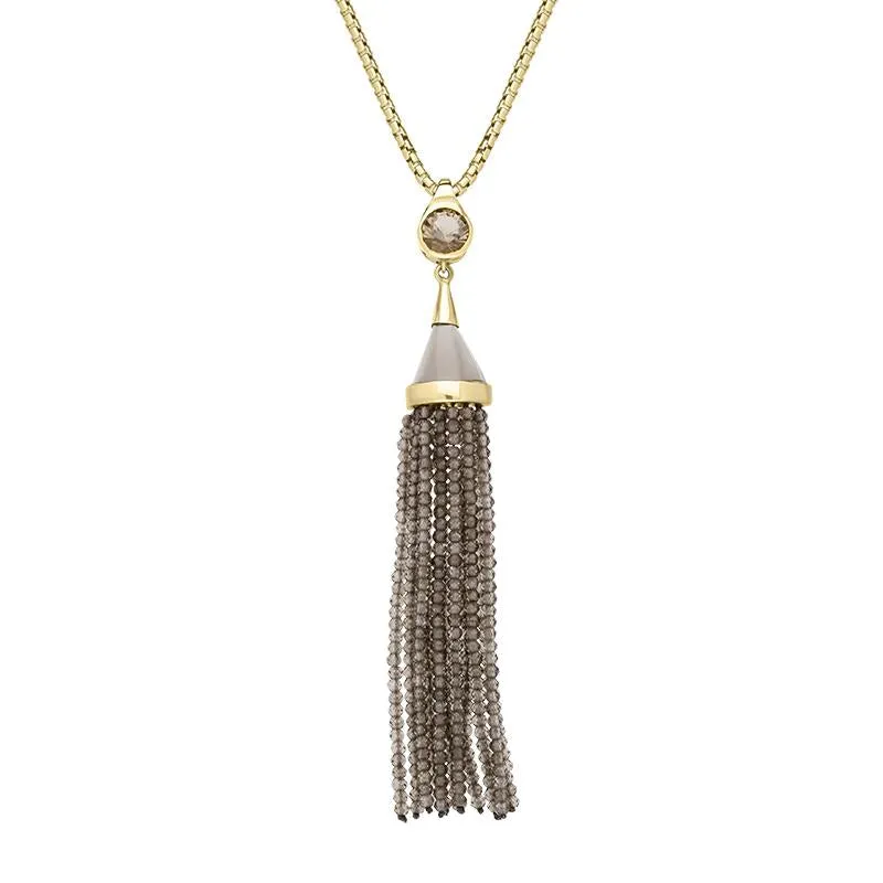 Yellow Gold Plated Sterling Silver Smokey Quartz Round Cascade Tassel Necklace D sold by C.W. Sellors